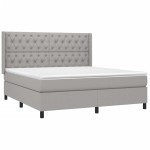 vidaXL Pat cu arcuri, saltea și LED, gri deschis, 160x200 cm, textil