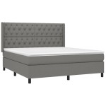 vidaXL Pat cu arcuri, saltea și LED, gri închis, 160x200 cm, textil