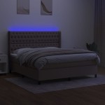 vidaXL Pat cu arcuri, saltea și LED, gri taupe, 160x200 cm, textil vidaXL Pat cu arcuri, saltea și LED, gri taupe, 160x200 cm, textil