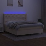 vidaXL Pat cu arcuri, saltea și LED, crem, 160x200 cm, textil