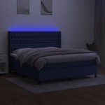 vidaXL Pat cu arcuri, saltea și LED, albastru, 160x200 cm, textil