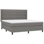vidaXL Pat cu arcuri, saltea și LED, gri închis, 180x200 cm, textil