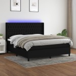 vidaXL Pat cu arcuri, saltea și LED, negru, 180x200 cm, textil vidaXL Pat cu arcuri, saltea și LED, negru, 180x200 cm, textil
