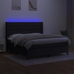 vidaXL Pat cu arcuri, saltea și LED, negru, 180x200 cm, textil vidaXL Pat cu arcuri, saltea și LED, negru, 180x200 cm, textil