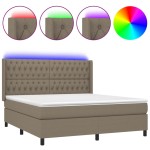 vidaXL Pat cu arcuri, saltea și LED, gri taupe, 180x200 cm, textil