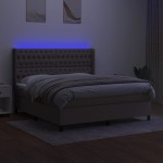vidaXL Pat cu arcuri, saltea și LED, gri taupe, 180x200 cm, textil