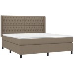 vidaXL Pat cu arcuri, saltea și LED, gri taupe, 180x200 cm, textil