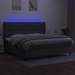 vidaXL Pat cu arcuri, saltea și LED, gri închis, 200x200 cm, textil