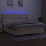 vidaXL Pat cu arcuri, saltea și LED, crem, 200x200 cm, textil