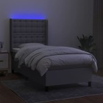 vidaXL Pat cu arcuri, saltea și LED, gri deschis, 80x200 cm, textil