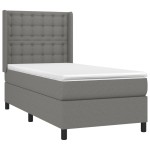 vidaXL Pat cu arcuri, saltea și LED, gri închis, 90x190 cm, textil