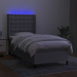 vidaXL Pat cu arcuri, saltea și LED, gri deschis, 90x200 cm, textil