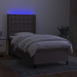vidaXL Pat cu arcuri, saltea și LED, gri taupe, 90x200 cm, textil