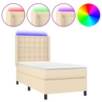 vidaXL Pat cu arcuri, saltea și LED, crem, 90x200 cm, textil vidaXL Pat cu arcuri, saltea și LED, crem, 90x200 cm, textil