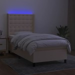 vidaXL Pat cu arcuri, saltea și LED, crem, 90x200 cm, textil vidaXL Pat cu arcuri, saltea și LED, crem, 90x200 cm, textil