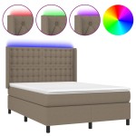 vidaXL Pat cu arcuri, saltea și LED, gri taupe, 140x190 cm, textil vidaXL Pat cu arcuri, saltea și LED, gri taupe, 140x190 cm, textil