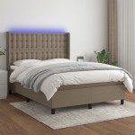 vidaXL Pat cu arcuri, saltea și LED, gri taupe, 140x190 cm, textil vidaXL Pat cu arcuri, saltea și LED, gri taupe, 140x190 cm, textil