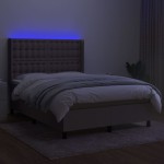 vidaXL Pat cu arcuri, saltea și LED, gri taupe, 140x190 cm, textil vidaXL Pat cu arcuri, saltea și LED, gri taupe, 140x190 cm, textil