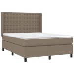 vidaXL Pat cu arcuri, saltea și LED, gri taupe, 140x190 cm, textil vidaXL Pat cu arcuri, saltea și LED, gri taupe, 140x190 cm, textil