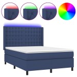 vidaXL Pat cu arcuri, saltea și LED, albastru, 140x190 cm, textil