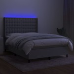vidaXL Pat cu arcuri, saltea și LED, gri deschis, 140x200 cm, textil
