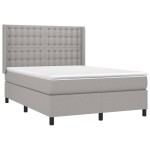 vidaXL Pat cu arcuri, saltea și LED, gri deschis, 140x200 cm, textil