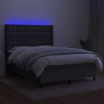 vidaXL Pat cu arcuri, saltea și LED, gri închis, 140x200 cm, textil vidaXL Pat cu arcuri, saltea și LED, gri închis, 140x200 cm, textil
