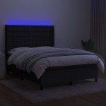 vidaXL Pat cu arcuri, saltea și LED, negru, 140x200 cm, textil
