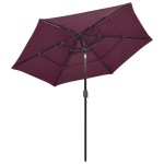vidaXL Umbrelă grădină 3 niveluri, stâlp aluminiu, roșu bordo, 2,5 m
