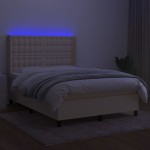 vidaXL Pat cu arcuri, saltea și LED, crem, 140x200 cm, textil