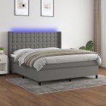 vidaXL Pat cu arcuri, saltea și LED, gri închis, 160x200 cm, textil vidaXL Pat cu arcuri, saltea și LED, gri închis, 160x200 cm, textil