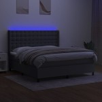 vidaXL Pat cu arcuri, saltea și LED, gri închis, 160x200 cm, textil vidaXL Pat cu arcuri, saltea și LED, gri închis, 160x200 cm, textil