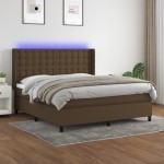 vidaXL Pat cu arcuri, saltea și LED, maro închis, 160x200 cm, textil vidaXL Pat cu arcuri, saltea și LED, maro închis, 160x200 cm, textil