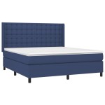 vidaXL Pat cu arcuri, saltea și LED, albastru, 160x200 cm, textil