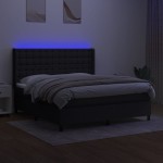 vidaXL Pat cu arcuri, saltea și LED, negru, 180x200 cm, textil