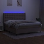 vidaXL Pat cu arcuri, saltea și LED, gri taupe, 180x200 cm, textil