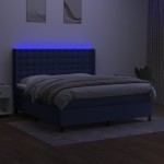 vidaXL Pat cu arcuri, saltea și LED, albastru, 180x200 cm, textil