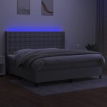 vidaXL Pat cu arcuri, saltea și LED, gri deschis, 200x200 cm, textil
