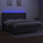 vidaXL Pat cu arcuri, saltea și LED, gri închis, 200x200 cm, textil