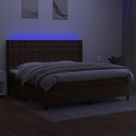 vidaXL Pat cu arcuri, saltea și LED, maro închis, 200x200 cm, textil