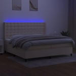 vidaXL Pat cu arcuri, saltea și LED, crem, 200x200 cm, textil