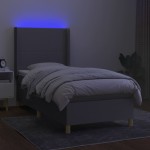 vidaXL Pat cu arcuri, saltea și LED, gri deschis, 80x200 cm, textil vidaXL Pat cu arcuri, saltea și LED, gri deschis, 80x200 cm, textil