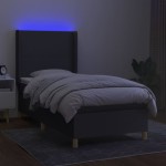 vidaXL Pat cu arcuri, saltea și LED, gri închis, 90x190 cm, textil