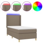 vidaXL Pat cu arcuri, saltea și LED, gri taupe, 90x190 cm, textil