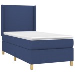 vidaXL Pat cu arcuri, saltea și LED, albastru, 90x190 cm, textil