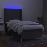vidaXL Pat cu arcuri, saltea și LED, gri închis, 90x200 cm, textil