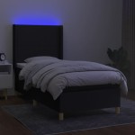 vidaXL Pat cu arcuri, saltea și LED, negru, 90x200 cm, textil