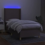 vidaXL Pat cu arcuri, saltea și LED, gri taupe, 90x200 cm, textil