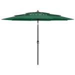 vidaXL Umbrelă de grădină cu 3 niveluri, stâlp aluminiu, verde, 3 m