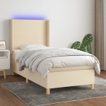 vidaXL Pat cu arcuri, saltea și LED, crem, 90x200 cm, textil vidaXL Pat cu arcuri, saltea și LED, crem, 90x200 cm, textil